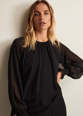 Phase Eight Aria Chiffon Double Layer Shirts Black Australia | EW9524387